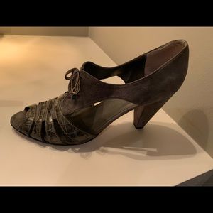 Vaneli get and suede high heeled sandal, size 10.5, excellent condition.